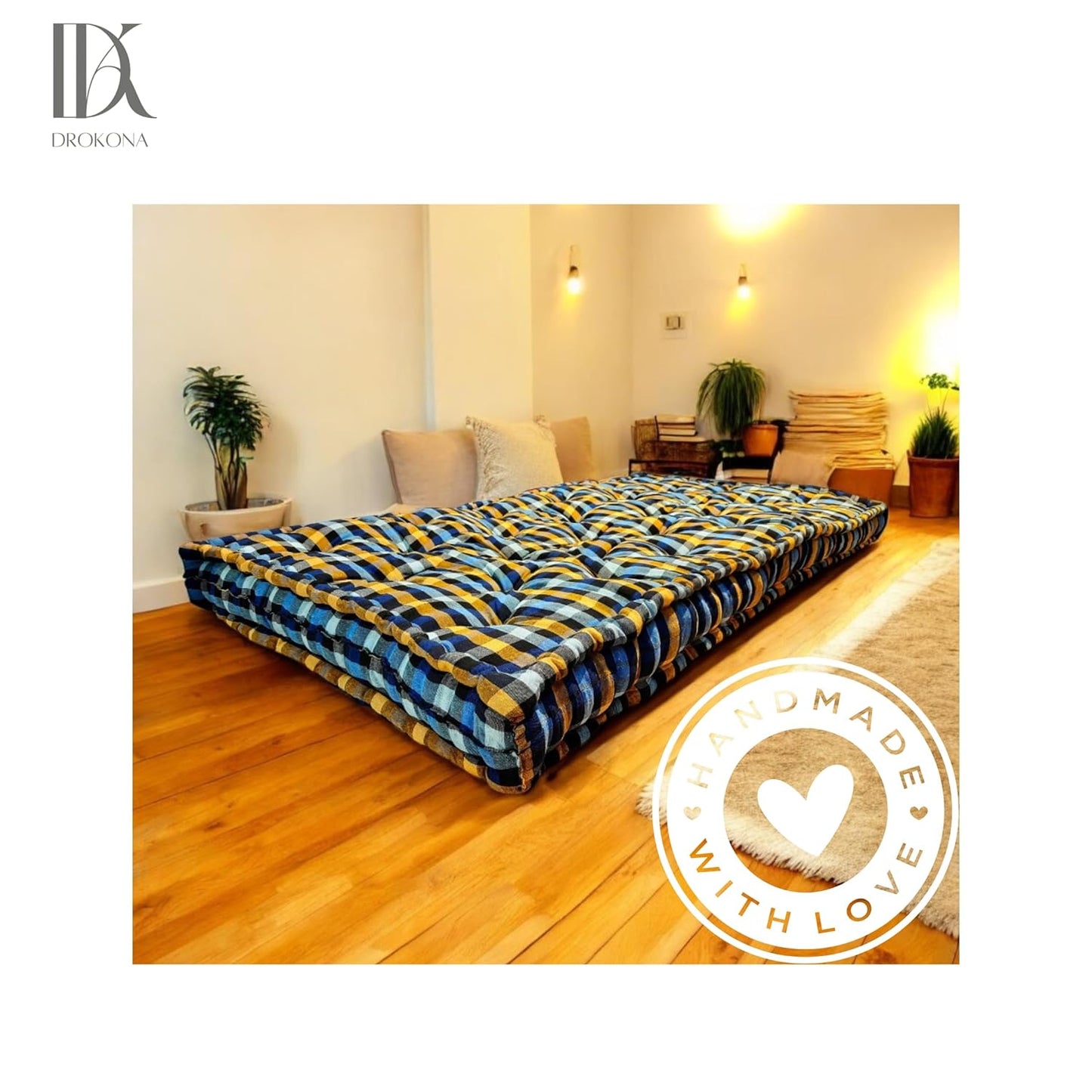 Drokona SleepSmart Soft Cotton Filled Mattress Gadda Soft & Reversible, Pure Cotton Fabric, Firm Gadda for Floor & Bed (Multicolor)