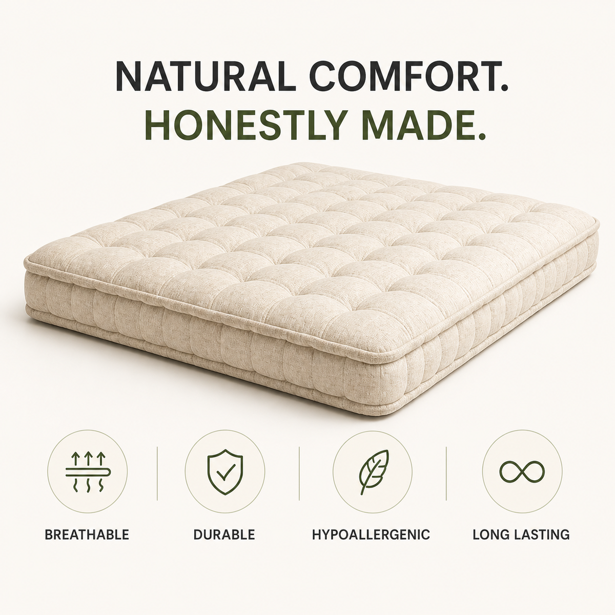 Naturel Undyed Fabric Cotton Mattress 5 Inch | 100% Cotton in & Out | Zero Chemical | Single Double King | Breathable Orthopedic Gadda |Made to Order