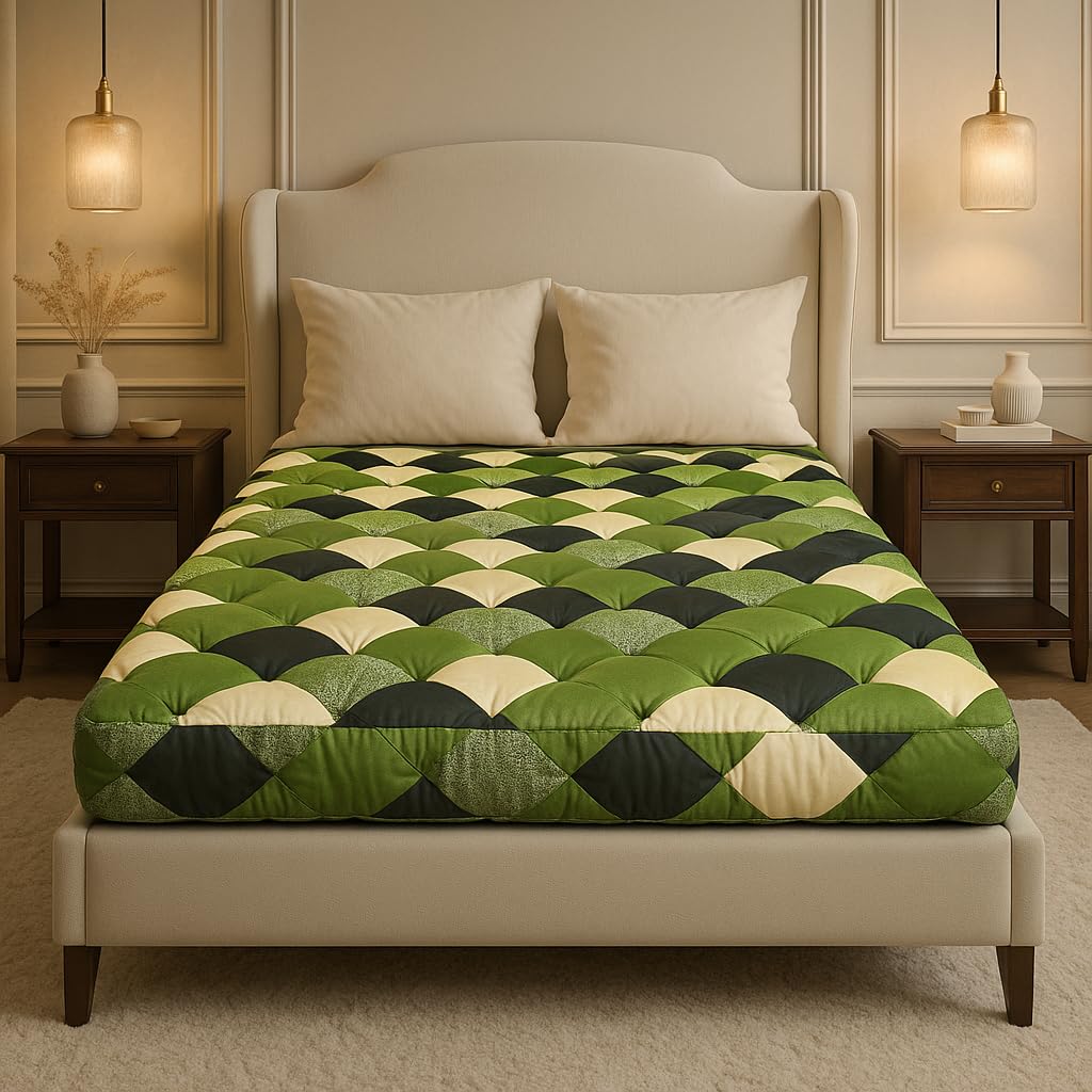 Drokona CloudRest Emerald Dream Soft Cotton Filled Quilt Mattress Gadda Soft & Reversible, Pure Cotton Fabric, Firm Gadda for Floor & Bed (Emerald)