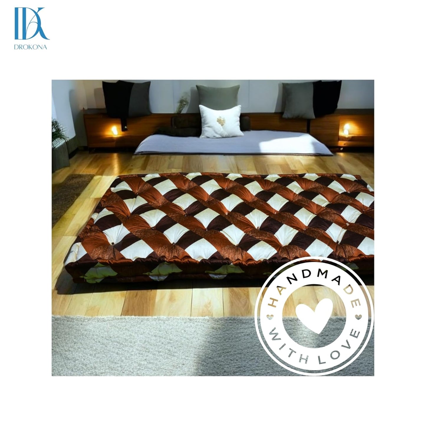 Drokona CloudRest Sapphire Dream Soft Cotton Filled Quilt Mattress Gadda Soft & Reversible, Pure Cotton Fabric, Firm Gadda for Floor & Bed (Amber)