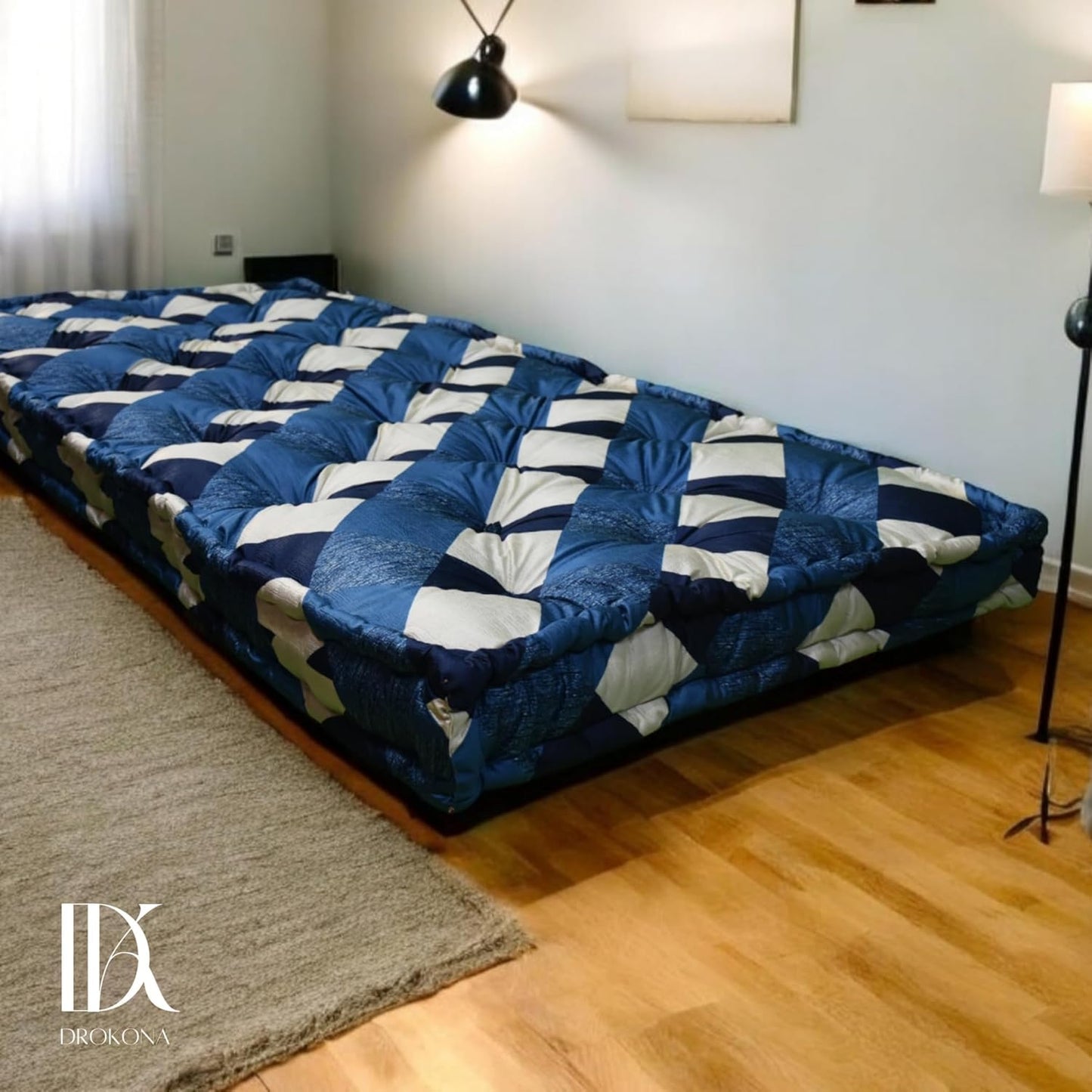 Drokona CloudRest Sapphire Dream Soft Cotton Filled Quilt Mattress Gadda Soft & Reversible, Pure Cotton Fabric, Firm Gadda for Floor & Bed (Sapphire)