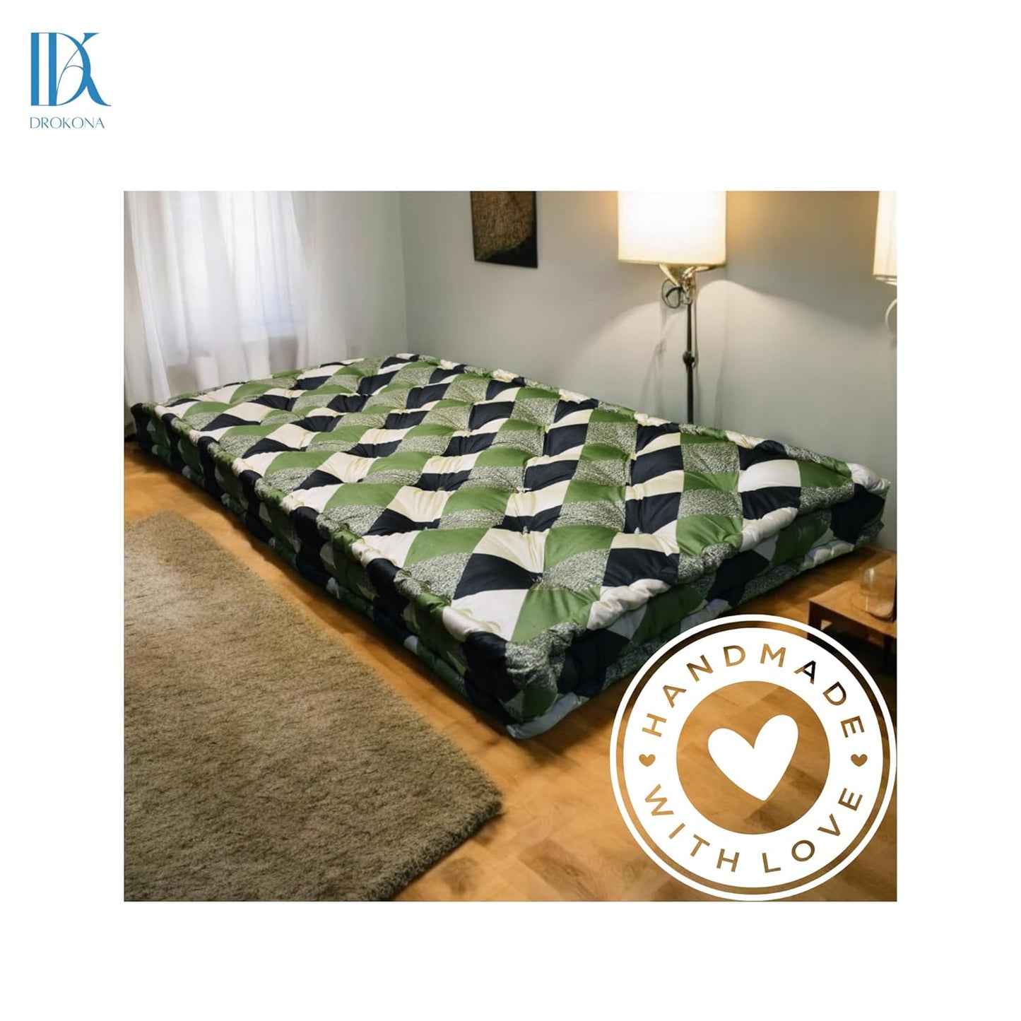 Drokona CloudRest Emerald Dream Soft Cotton Filled Quilt Mattress Gadda Soft & Reversible, Pure Cotton Fabric, Firm Gadda for Floor & Bed (Emerald)