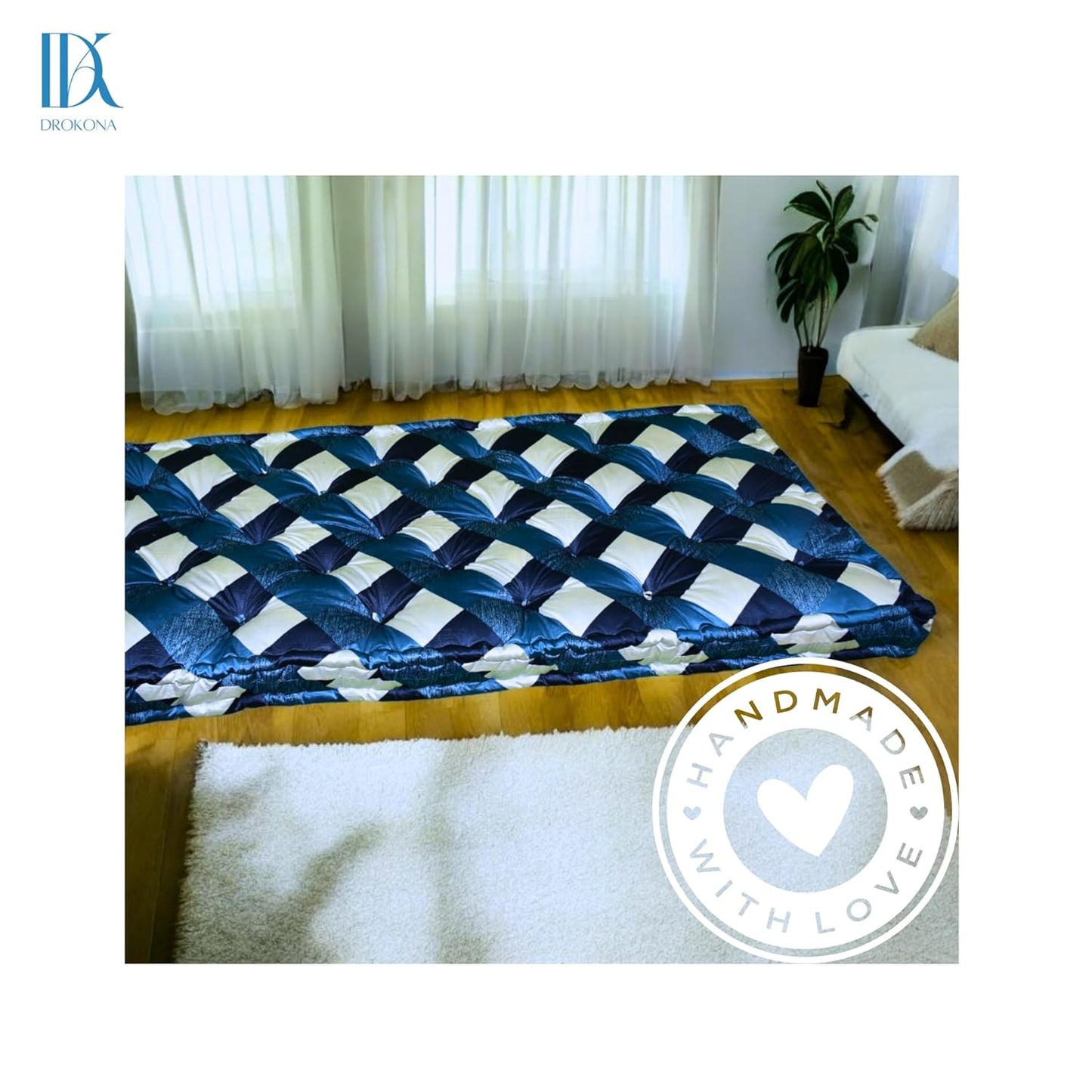 Drokona CloudRest Sapphire Dream Soft Cotton Filled Quilt Mattress Gadda Soft & Reversible, Pure Cotton Fabric, Firm Gadda for Floor & Bed (Sapphire)