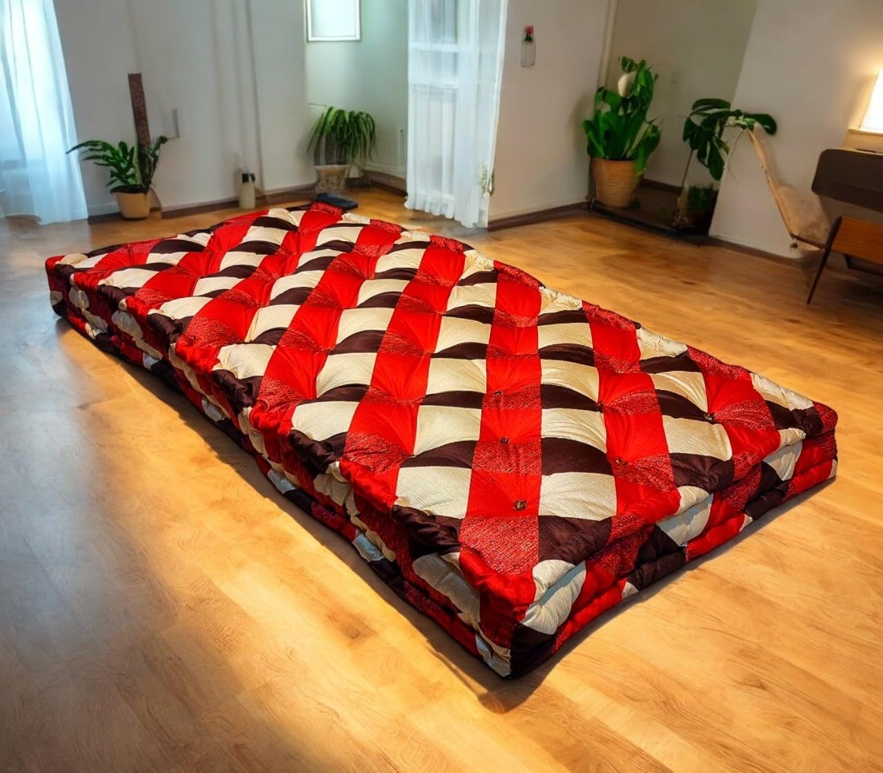 Drokona CloudRest Scarlet Dream Soft Cotton Filled Quilt Mattress Gadda Soft & Reversible, Pure Cotton Fabric, Firm Gadda for Floor & Bed (Scarlet)