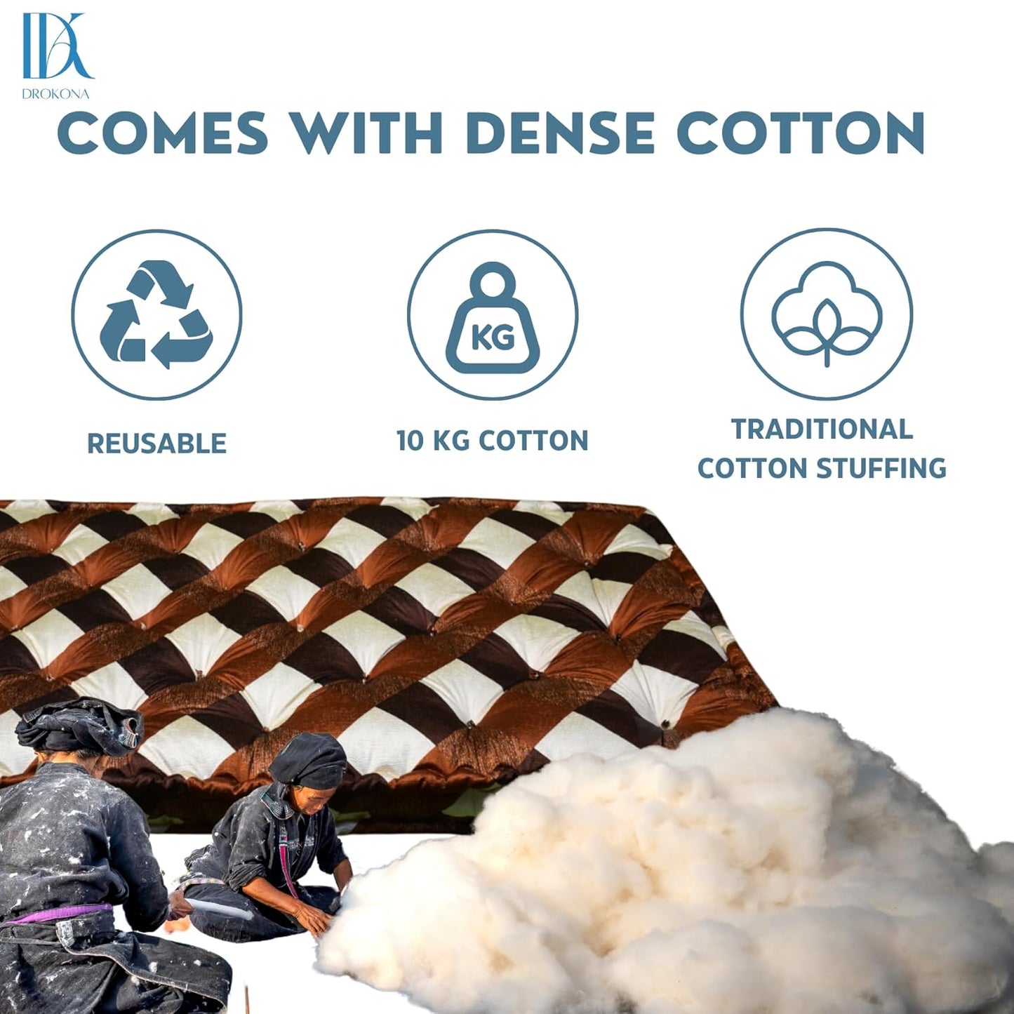 Drokona CloudRest Sapphire Dream Soft Cotton Filled Quilt Mattress Gadda Soft & Reversible, Pure Cotton Fabric, Firm Gadda for Floor & Bed (Amber)