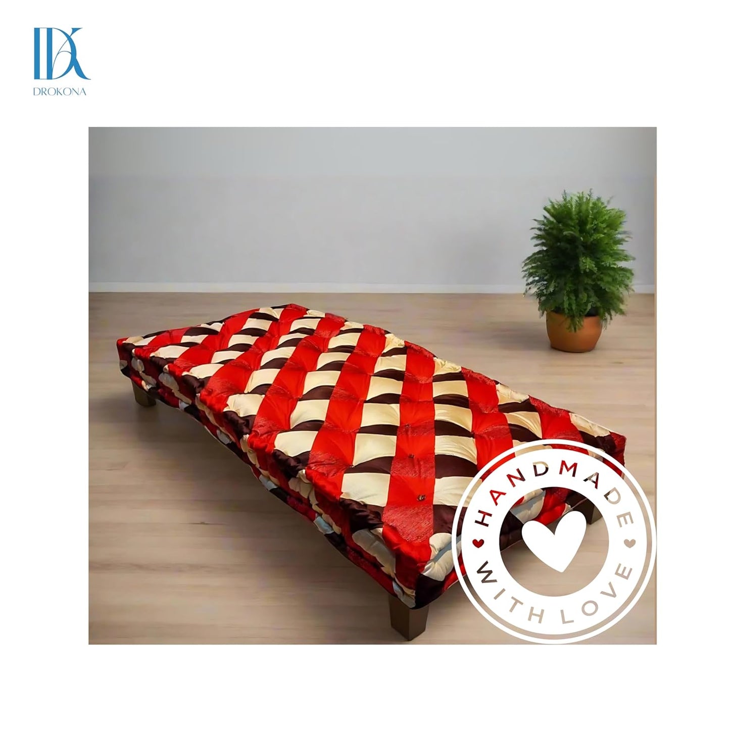Drokona CloudRest Scarlet Dream Soft Cotton Filled Quilt Mattress Gadda Soft & Reversible, Pure Cotton Fabric, Firm Gadda for Floor & Bed (Scarlet)