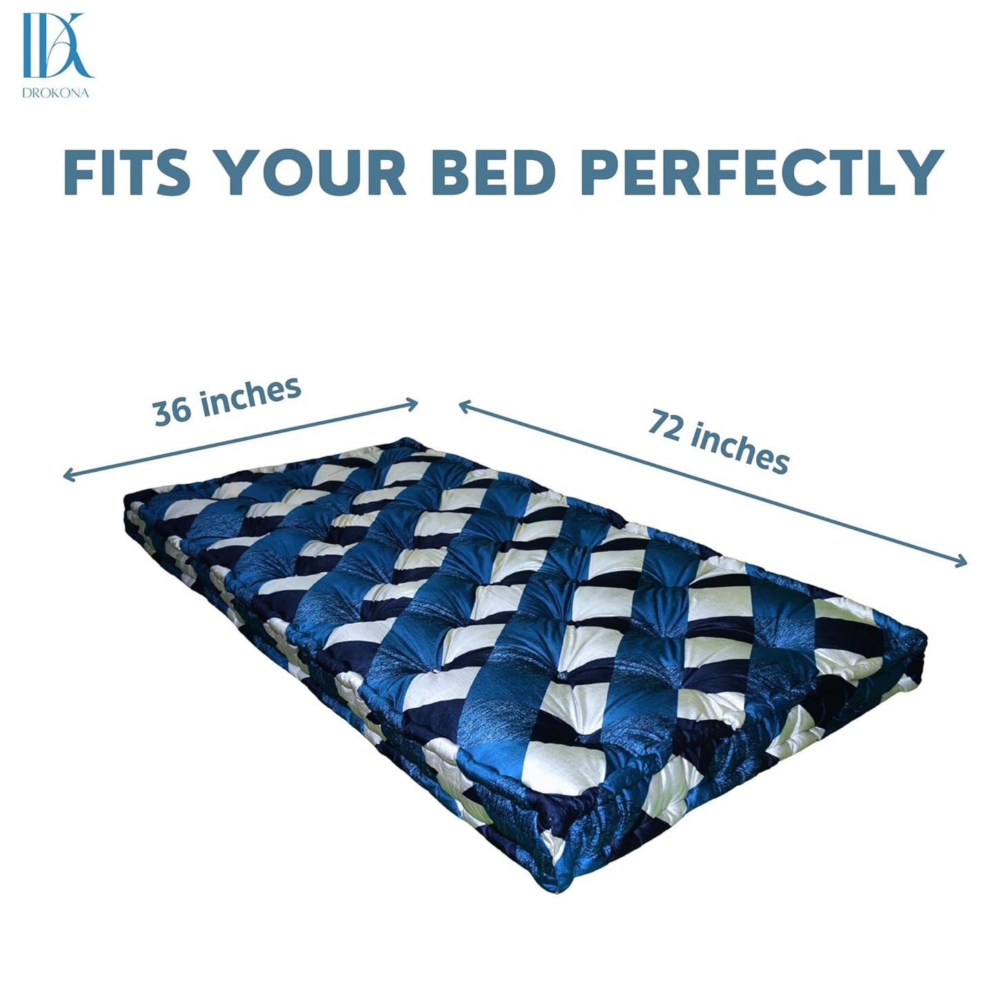 Drokona CloudRest Sapphire Dream Soft Cotton Filled Quilt Mattress Gadda Soft & Reversible, Pure Cotton Fabric, Firm Gadda for Floor & Bed (Sapphire)