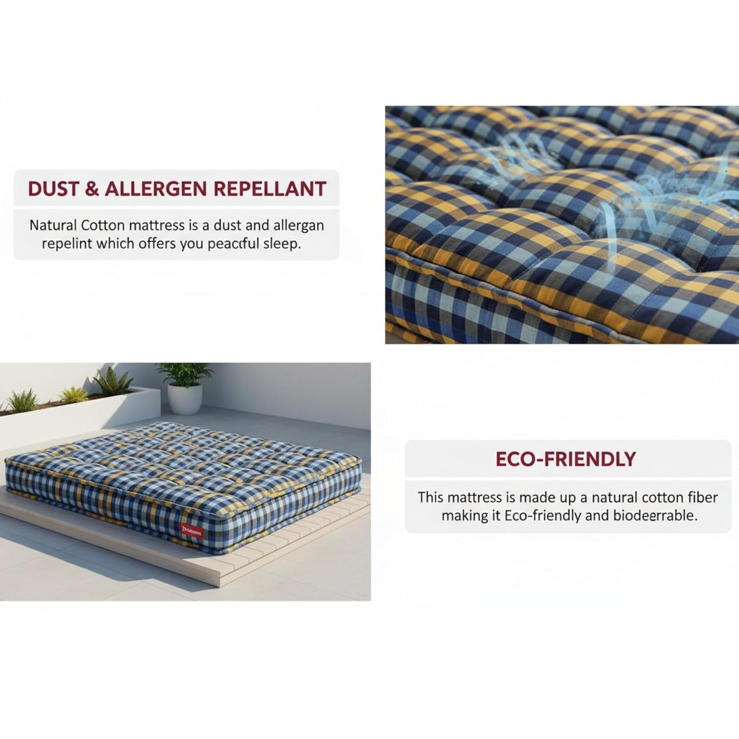 Drokona SleepSmart Soft Cotton Filled Mattress Gadda Soft & Reversible, Pure Cotton Fabric, Firm Gadda for Floor & Bed (Multicolor)