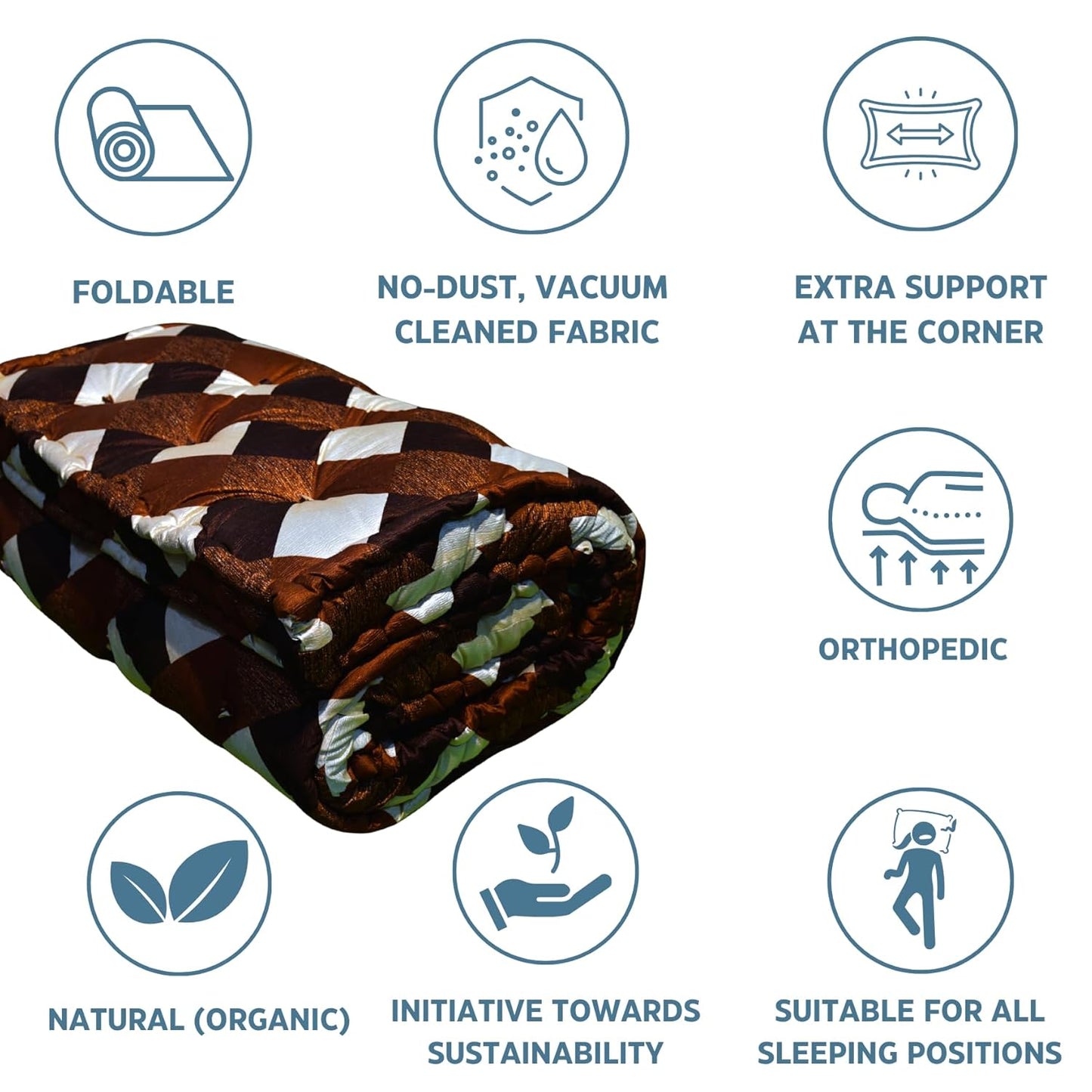 Drokona CloudRest Sapphire Dream Soft Cotton Filled Quilt Mattress Gadda Soft & Reversible, Pure Cotton Fabric, Firm Gadda for Floor & Bed (Amber)