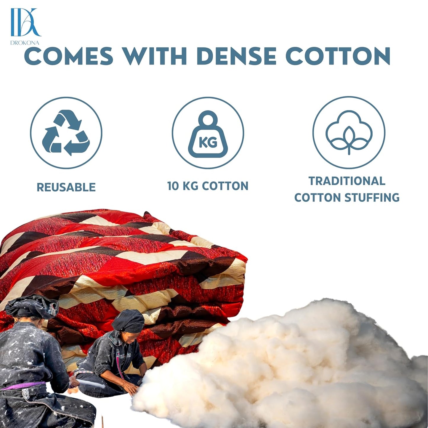 Drokona CloudRest Scarlet Dream Soft Cotton Filled Quilt Mattress Gadda Soft & Reversible, Pure Cotton Fabric, Firm Gadda for Floor & Bed (Scarlet)