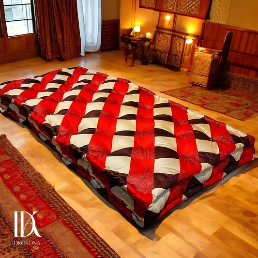 Drokona CloudRest Scarlet Dream Soft Cotton Filled Quilt Mattress Gadda Soft & Reversible, Pure Cotton Fabric, Firm Gadda for Floor & Bed (Scarlet)