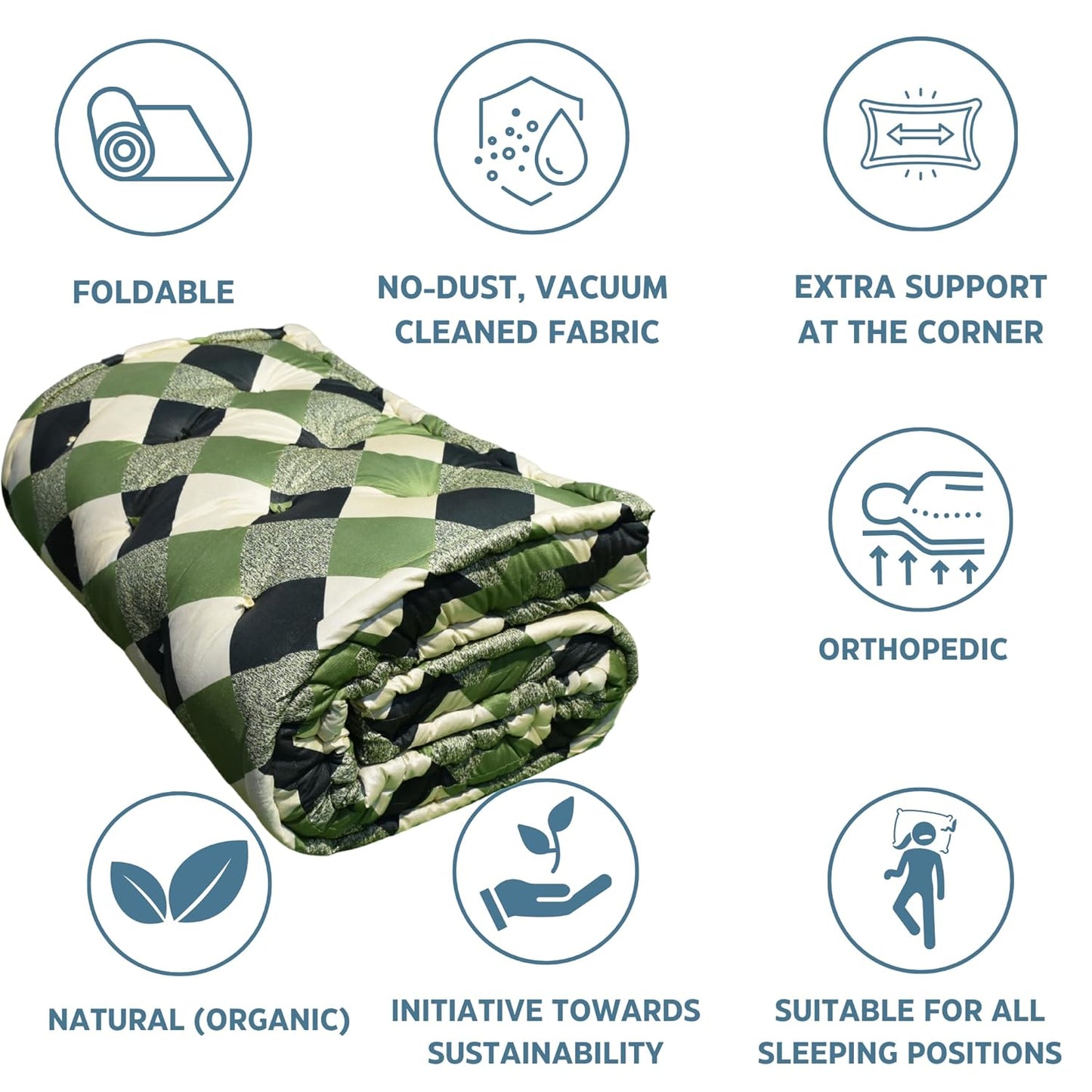 Drokona CloudRest Emerald Dream Soft Cotton Filled Quilt Mattress Gadda Soft & Reversible, Pure Cotton Fabric, Firm Gadda for Floor & Bed (Emerald)