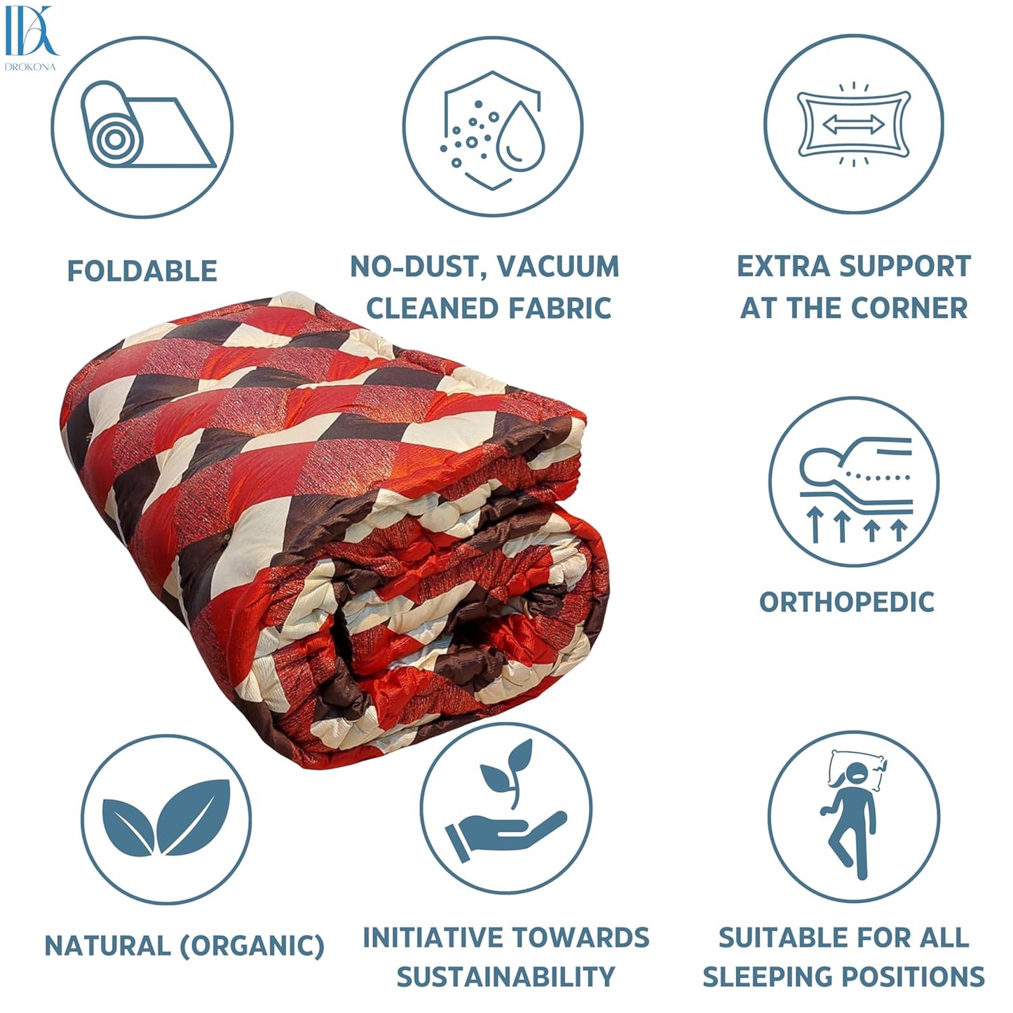 Drokona CloudRest Scarlet Dream Soft Cotton Filled Quilt Mattress Gadda Soft & Reversible, Pure Cotton Fabric, Firm Gadda for Floor & Bed (Scarlet)