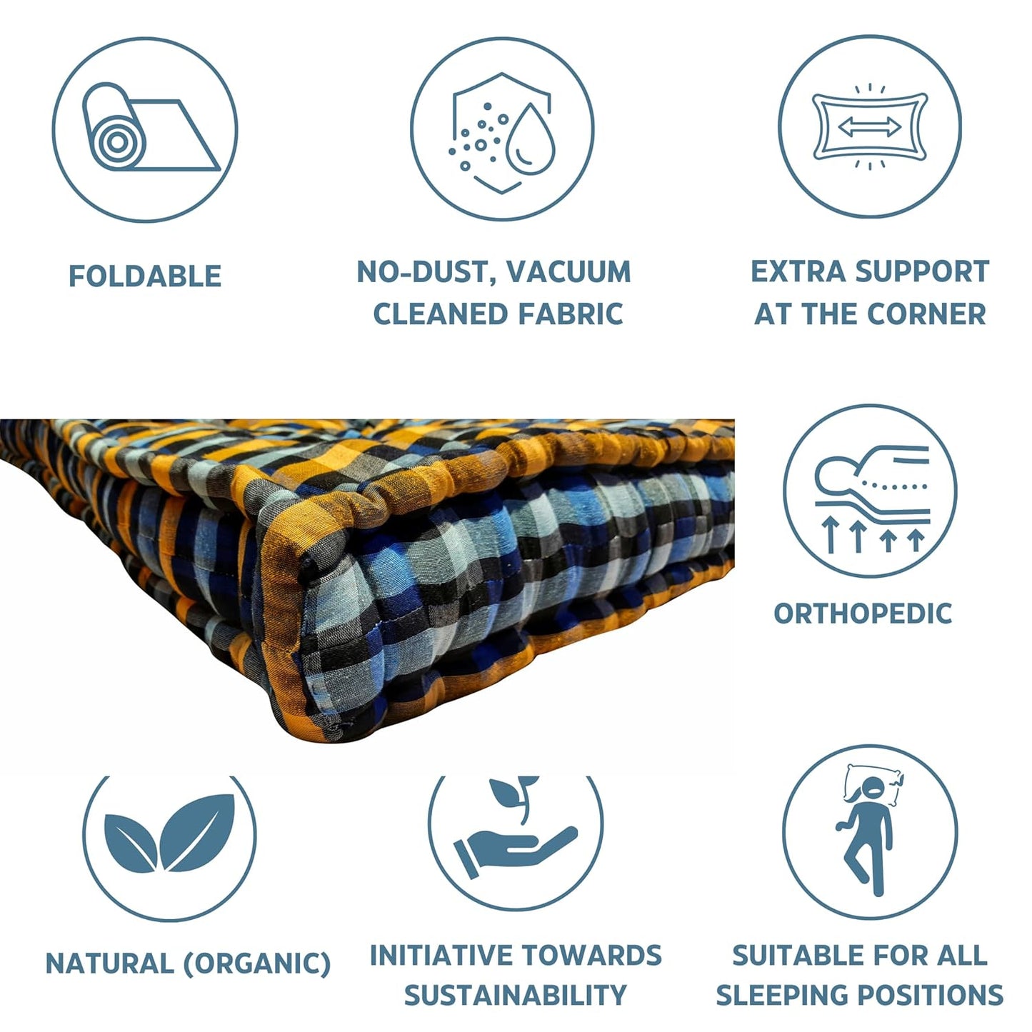 Drokona SleepSmart Soft Cotton Filled Mattress Gadda Soft & Reversible, Pure Cotton Fabric, Firm Gadda for Floor & Bed (Multicolor)