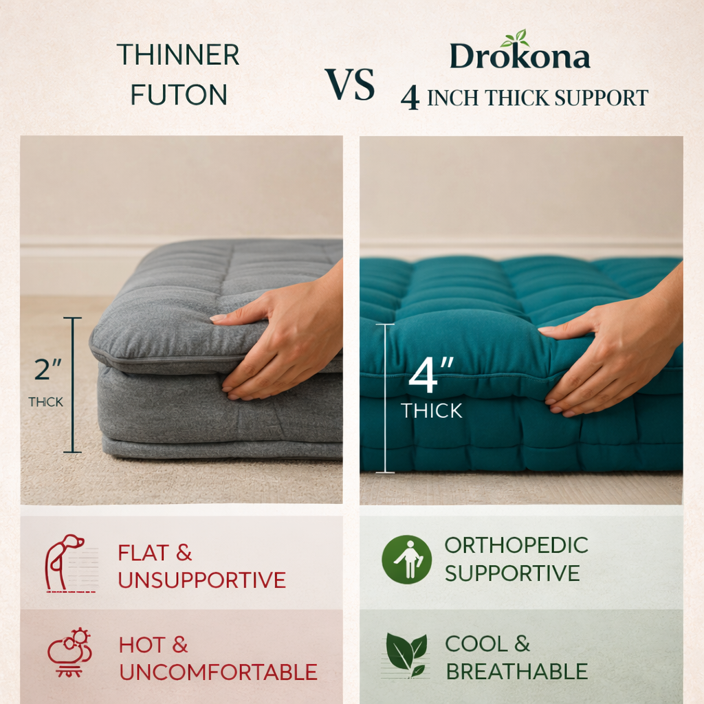Drokona Khadi Essential Cotton Filled Mattress Gadda | Soft & Reversible | Pure Cotton Fabric | Firm Floor & Bed Gadda | Single, Double & King Size | All Season Breathable