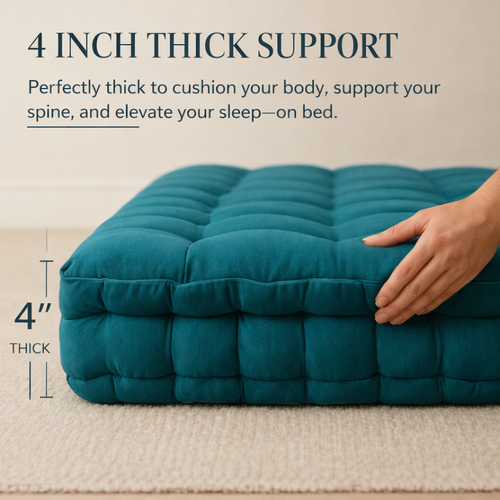 Drokona Khadi Essential Cotton Filled Mattress Gadda | Soft & Reversible | Pure Cotton Fabric | Firm Floor & Bed Gadda | Single, Double & King Size | All Season Breathable