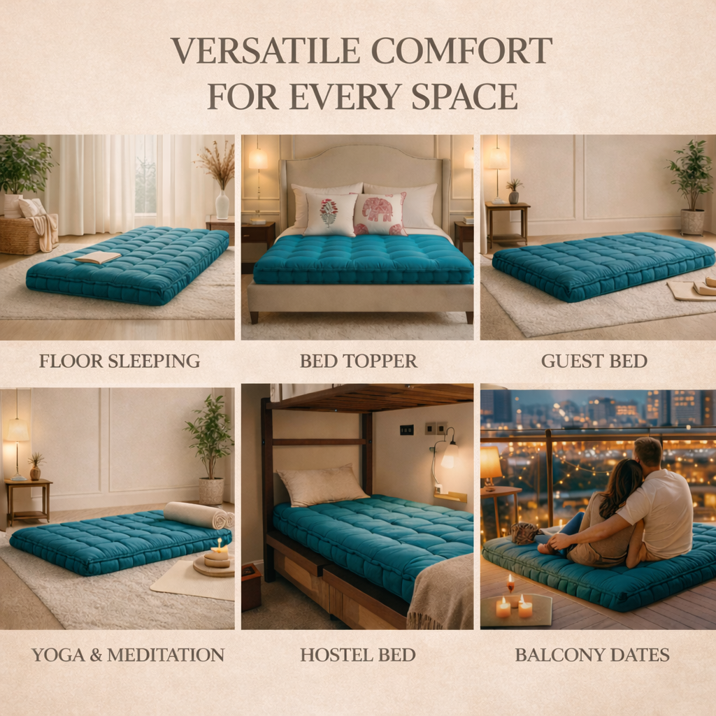 Drokona Khadi Essential Cotton Filled Mattress Gadda | Soft & Reversible | Pure Cotton Fabric | Firm Floor & Bed Gadda | Single, Double & King Size | All Season Breathable